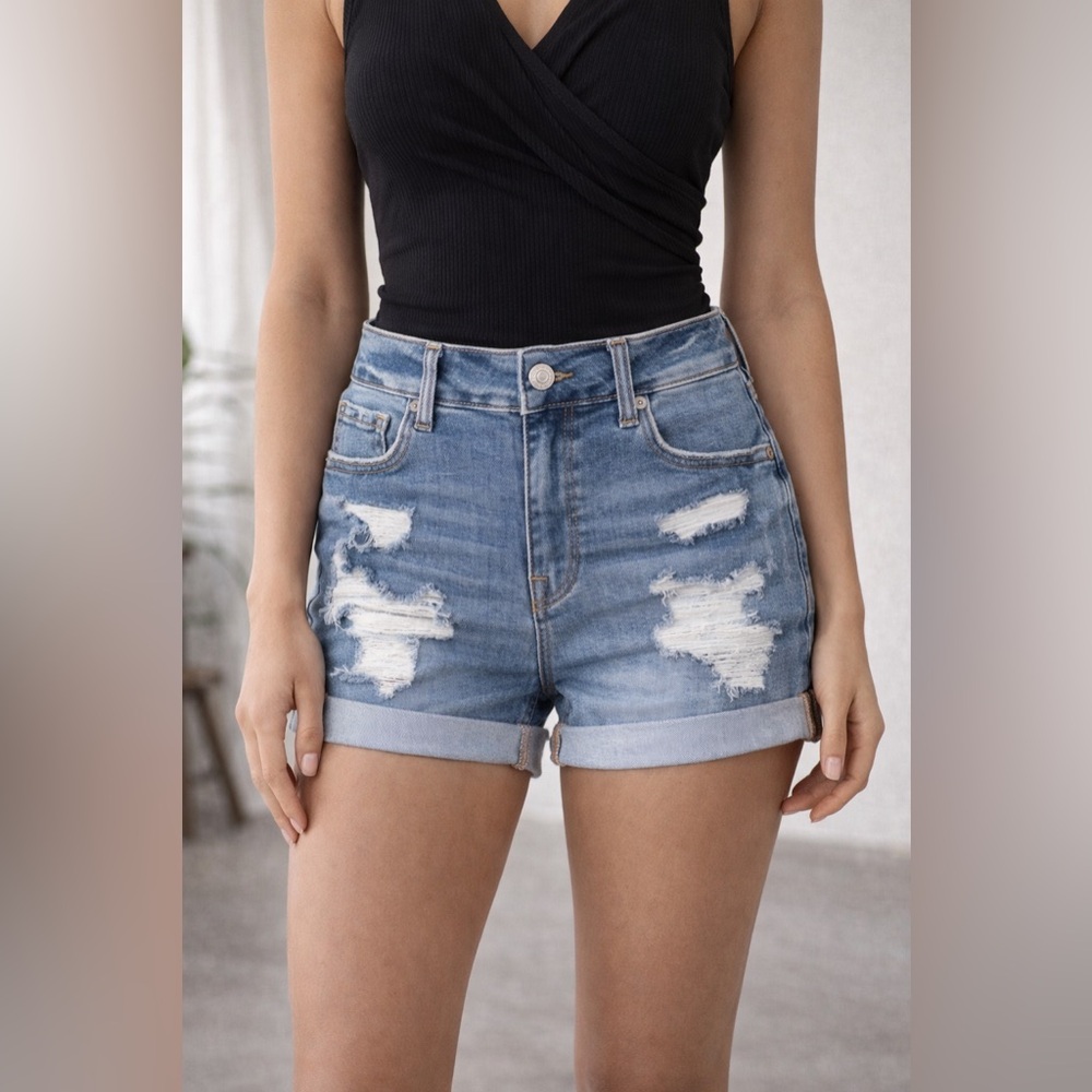 Aeropostale High Rise Distressed Shorts - Premium Stretch